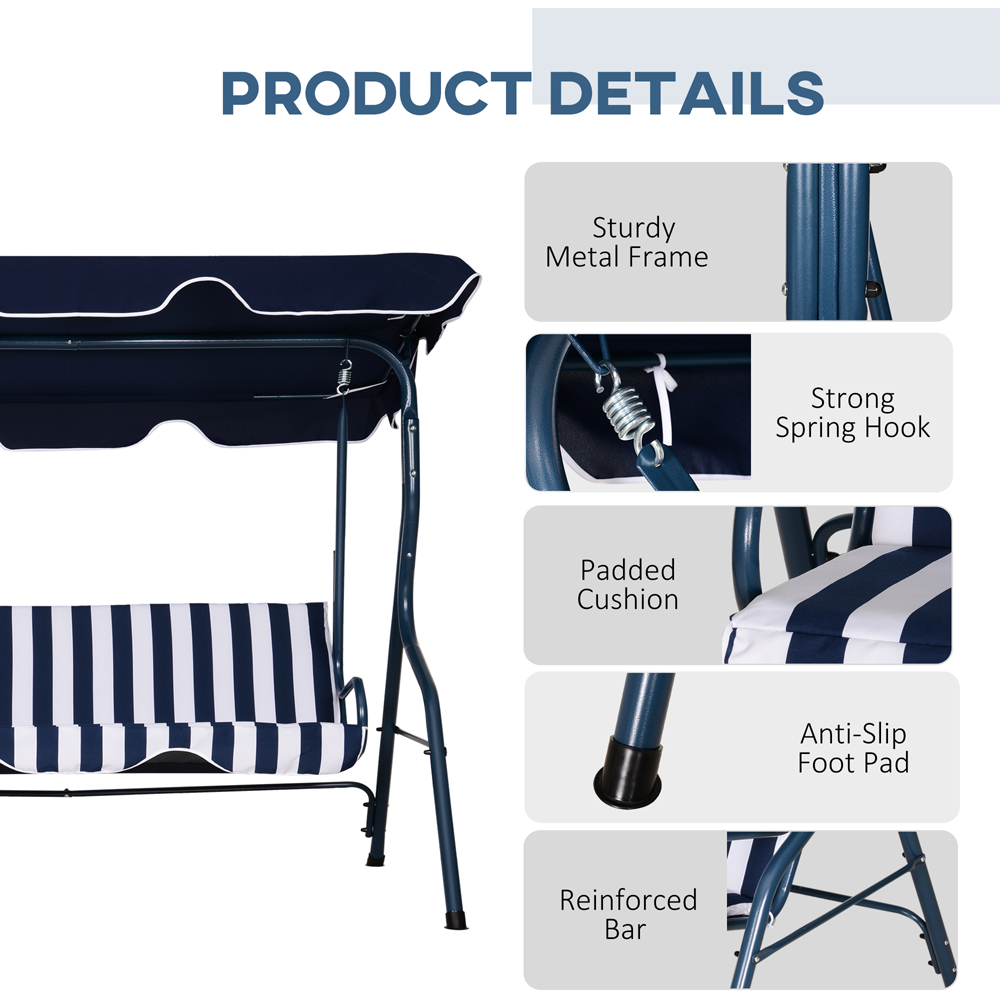 Outsunny 3 Seater Blue Steel Swing Chair with Canopy Image 5