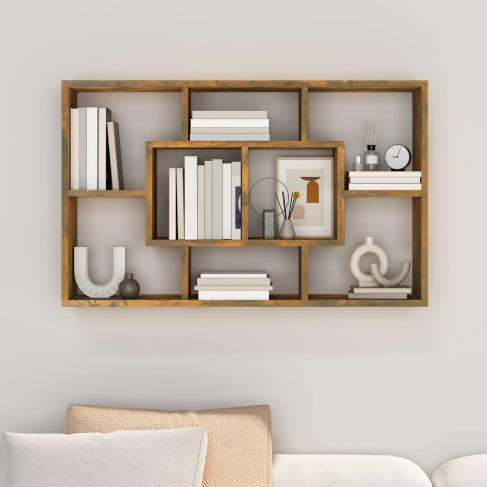 vidaXL 8 Compartment Smoked Oak Wall Shelf Image 6