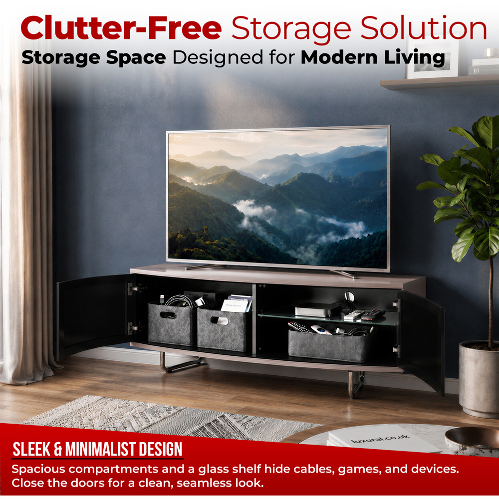 Centurion Caru 2 Door Black Greige D-Shape TV Cabinet for 32-65 inch TV Image 5
