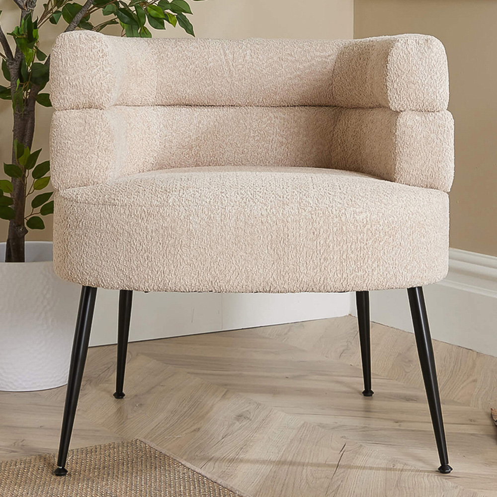 Home Source Natural Boucle Teddy Fur Barrel Accent Chair Image 1