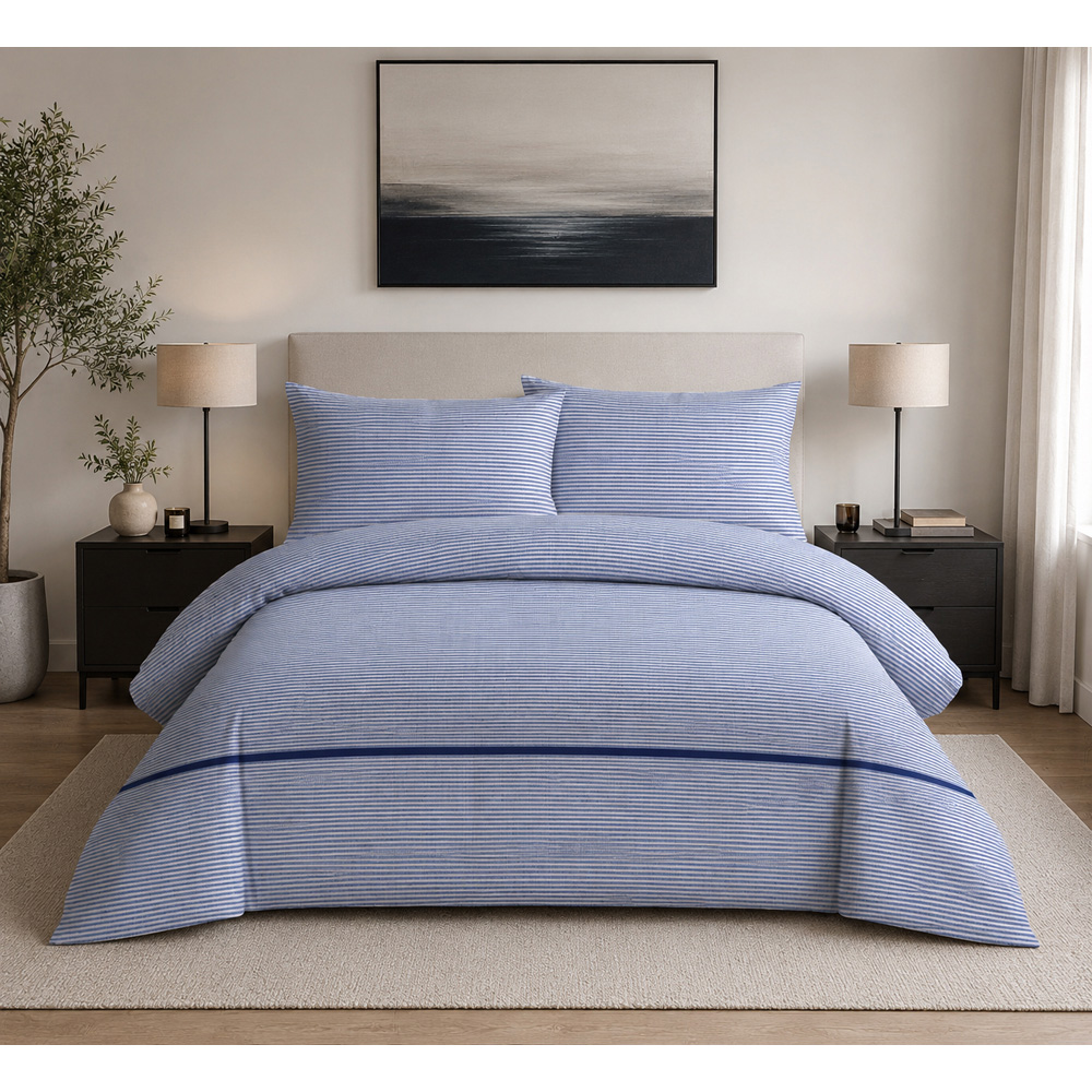 Bellissimo Home King Size White and Navy Salcombe Stripe Duvet Cover Set Image 3