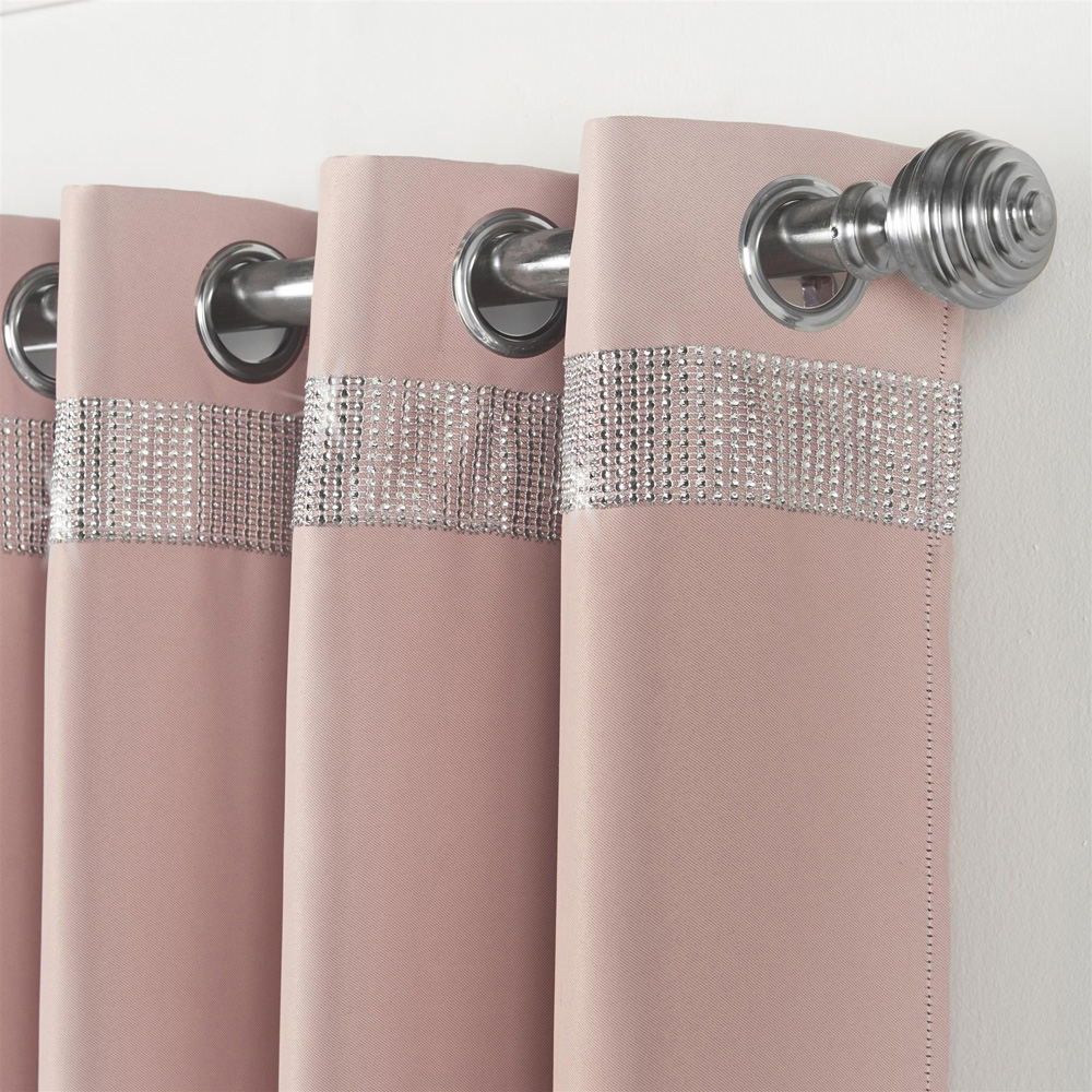 Alan Symonds Palace Blush Plain Thermal Ring Top Eyelet Curtains with Diamante Band 228 x 183cm Image 2