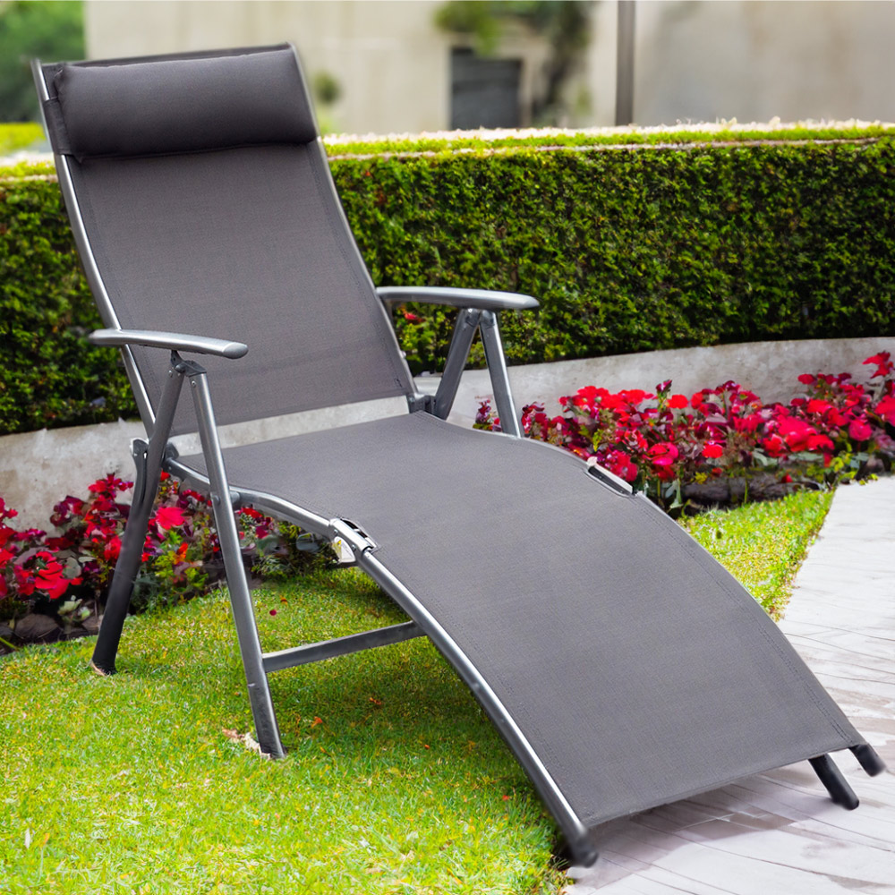 Outsunny Grey Sun Lounger Image 1