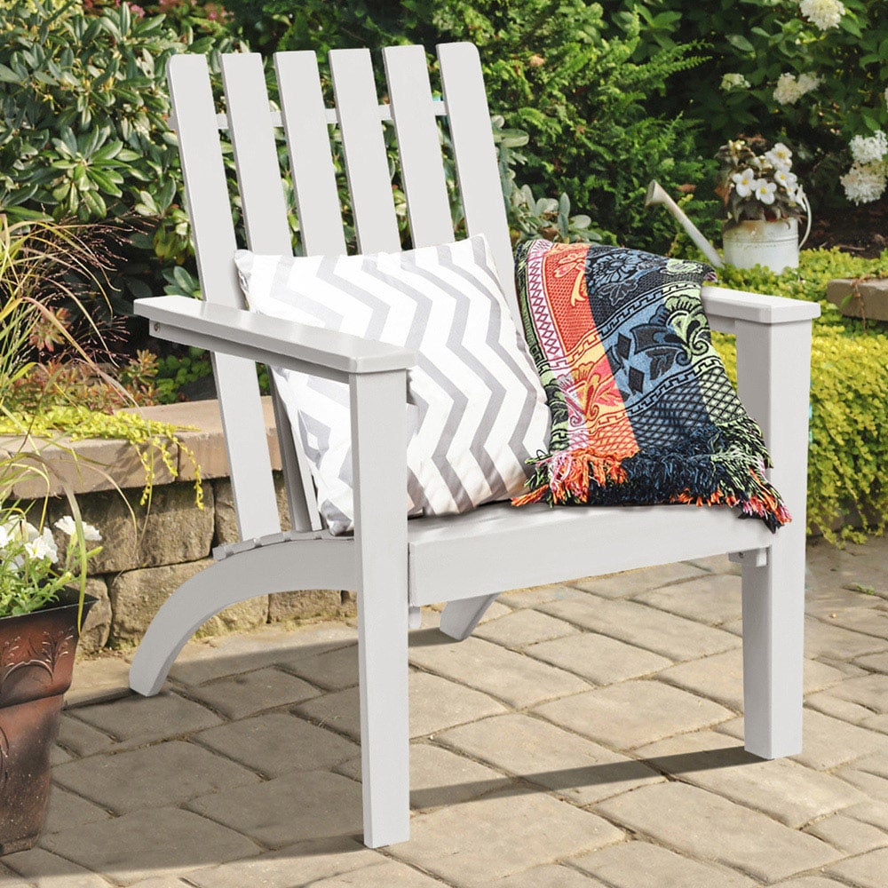 Costway White Acacia Wood Adirondack Garden Chair Image 1