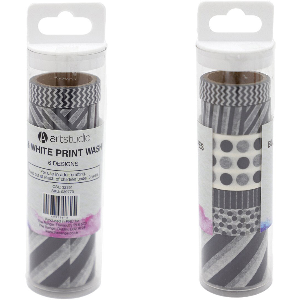 Art Studio Pack of Six Washi Tapes - Black and White Image