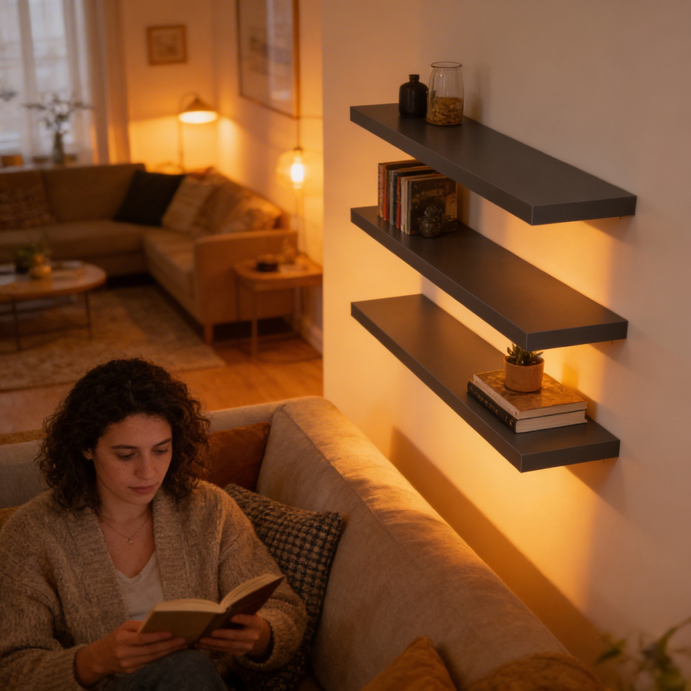 Harbour Housewares 80cm 6 Pack Grey Floating Shelf Image 3
