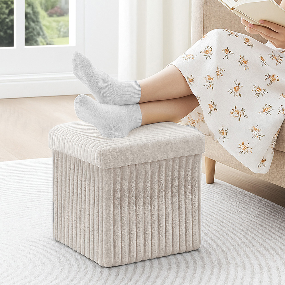 Homerepublic Cream Corduroy Foldable Storage Box 38 x 38cm Image 2