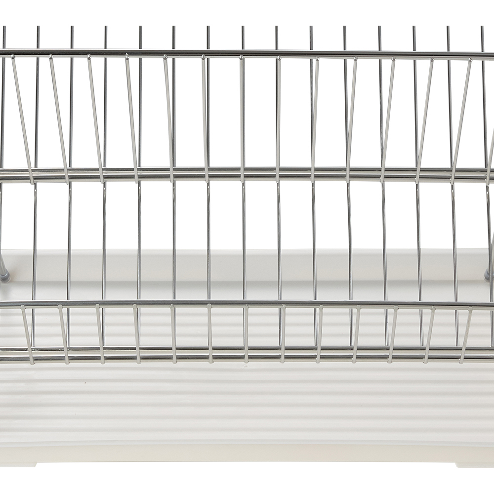 Living and Home 2 Tier Silver and White Foldable Dish Drying Rack with Drip Tray Image 3