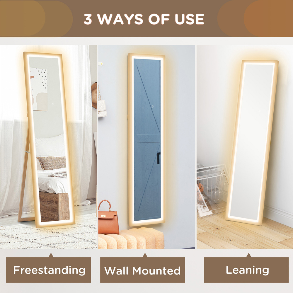 Portland Oak Wood Effect Frame Full Length Mirror with Dimming Lights 160 x 40cm Image 7