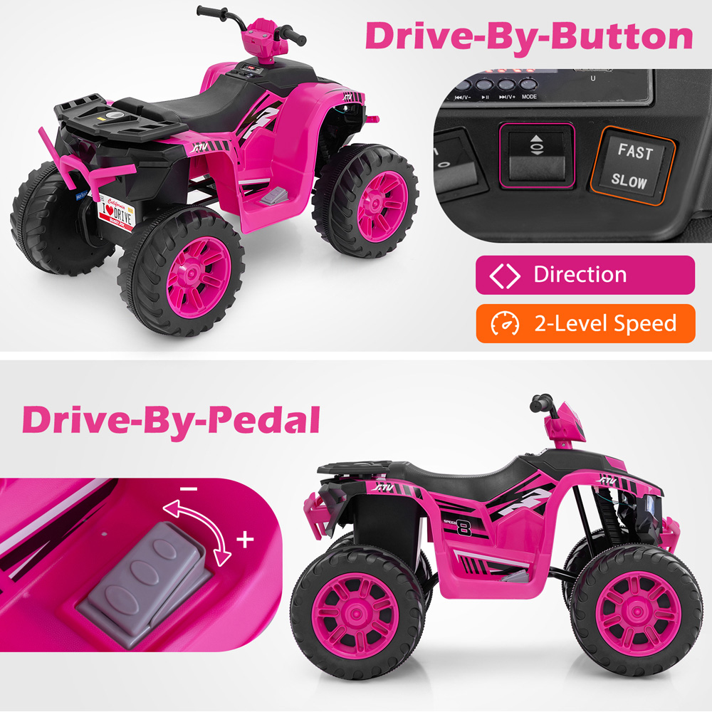 Costway Kids Pink Ride On ATV Toy Car with LED Lights and Wireless Connection 24V Image 6