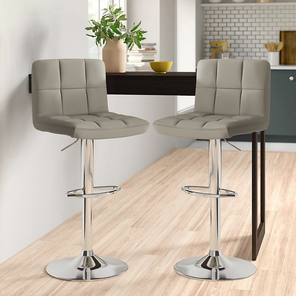 Rattrix Set of 2 Grey Leather Height Adjustable Swivel Bar Stools Image 3
