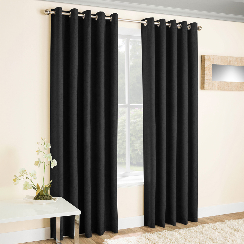 Enhanced Living Vogue Black Thermal Blackout Eyelet Readymade Curtains 168 x 229cm Image 1