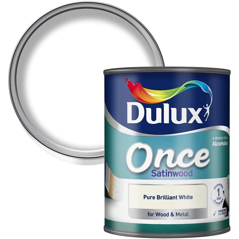 Dulux Wood & Metal Pure Brilliant White Satin Paint 750ml Image 1