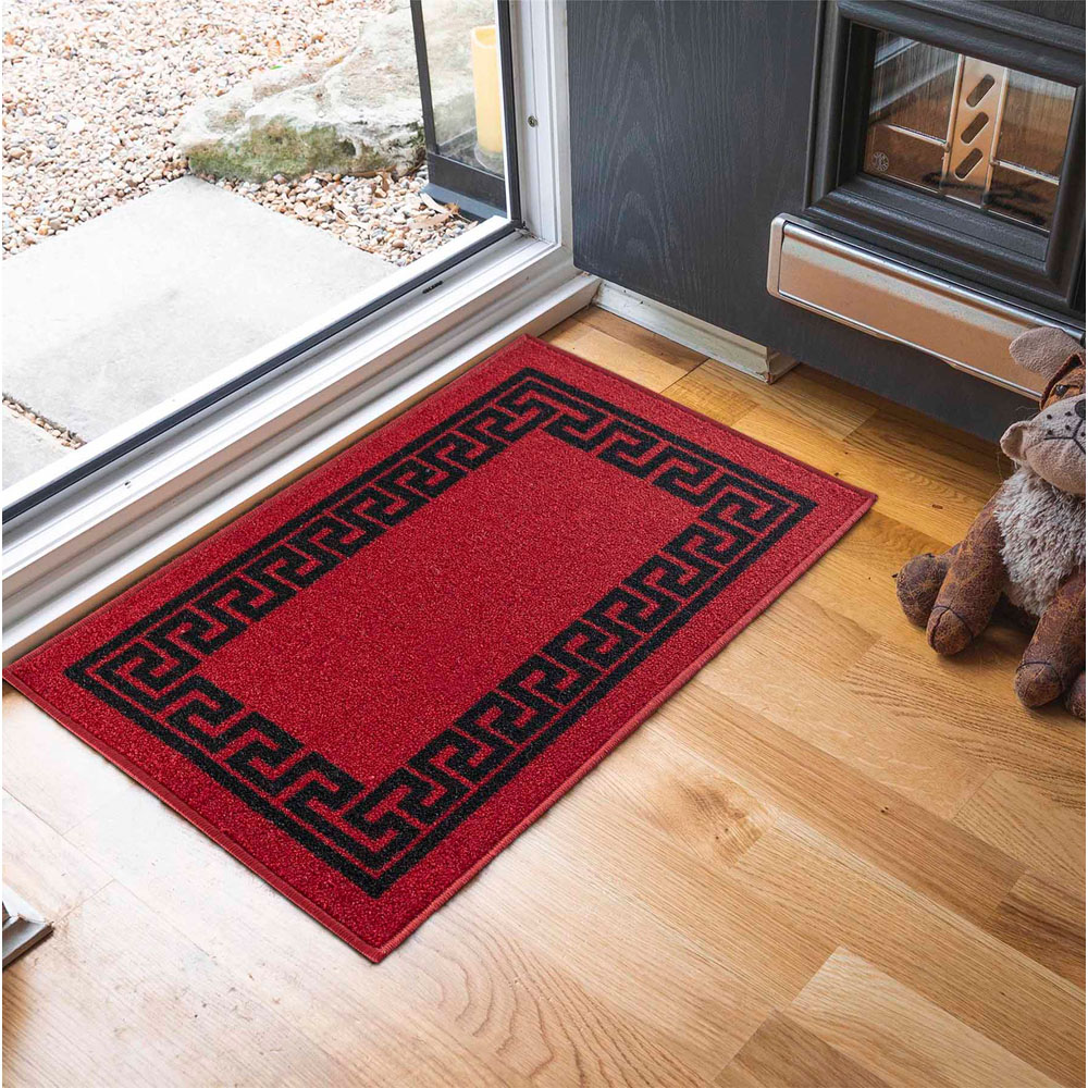 Desire Rugs Havana Red and Black Greek Key Anti Slip Door Mat 60 x 40cm Image 2