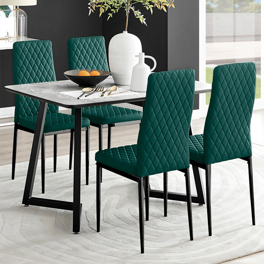 Furniturebox Copeland Valera Marble Effect 4 Seater Dining Set White Green and Black Image 1