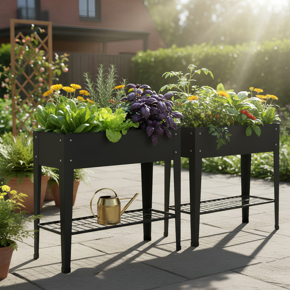 Harbour Housewares Anthracite Raised Garden Bed with Legs and Storage Shelf 2 Pack Image 2