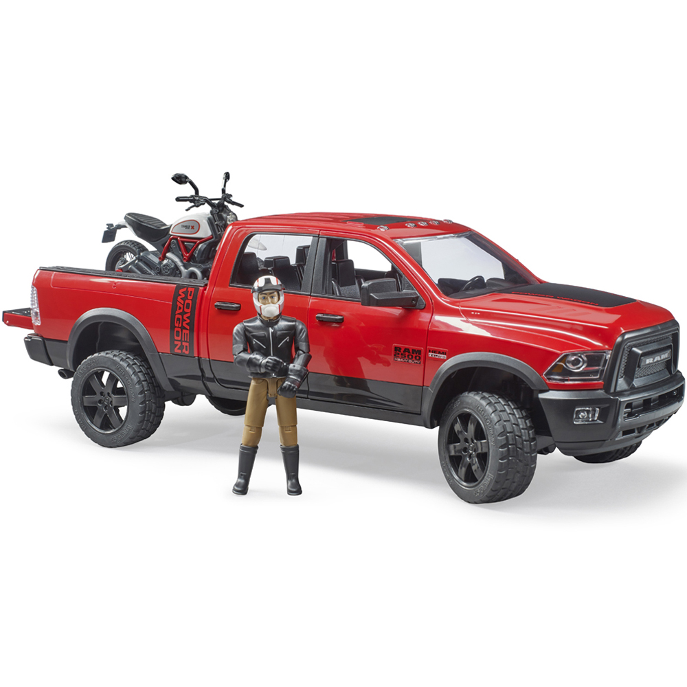 Bruder RAM 2500 Power Wagon with Scrambler Ducati Desert and Driver Figure Image 2