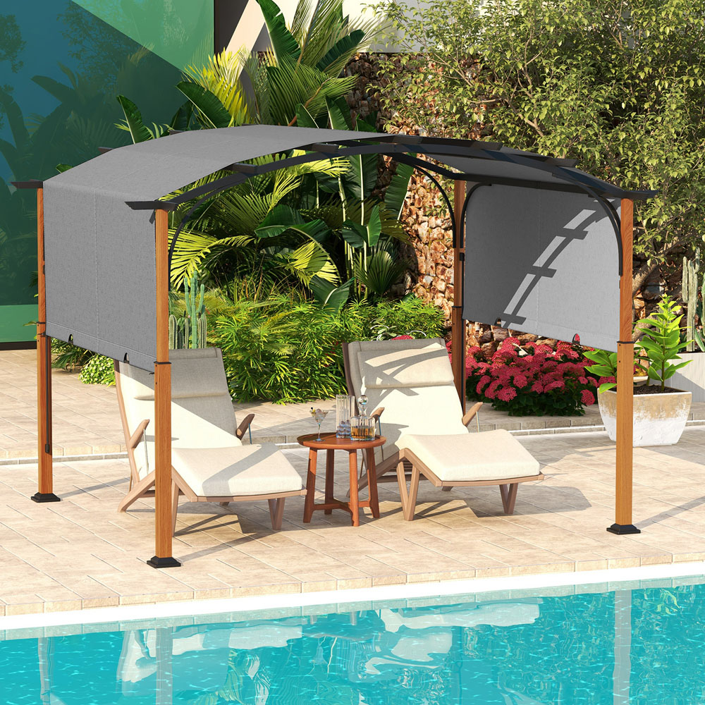 Costway 3 x 3.6m Grey Arched Retractable Pergola with Canopy Image 1