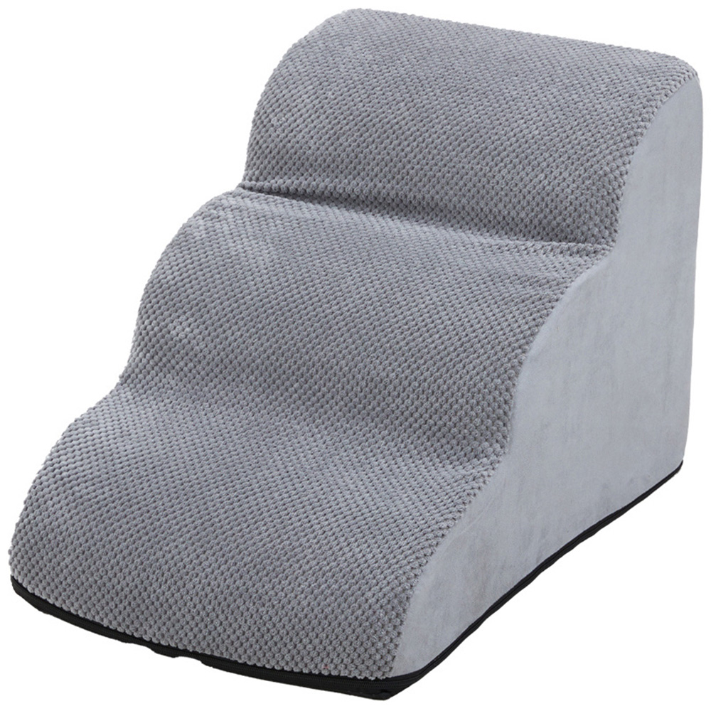 H&O Direct Grey 3 Step Corduroy Non Slip Pet Stairs Image 1