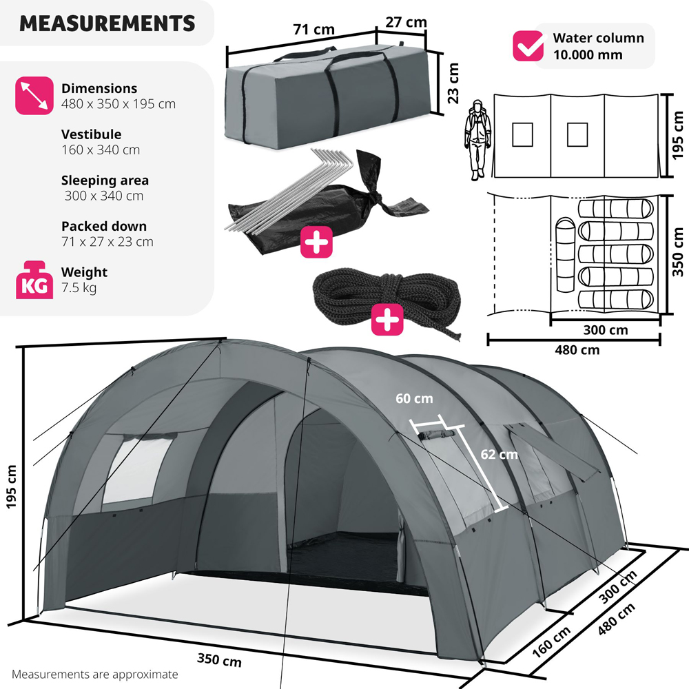 tectake Roskilde 6 People Light and Dark Grey Tent Image 6