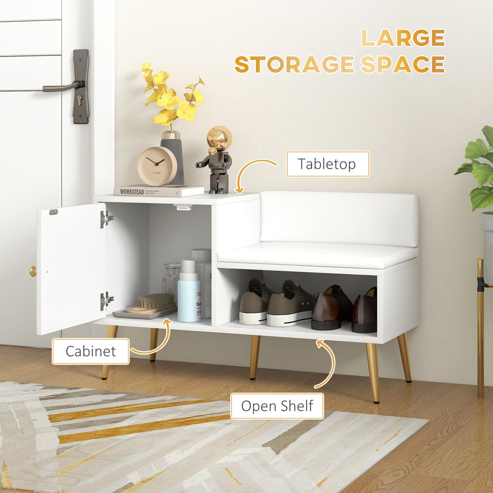 Portland White Upholstered Shoe Storage Cabinet Bench Image 5