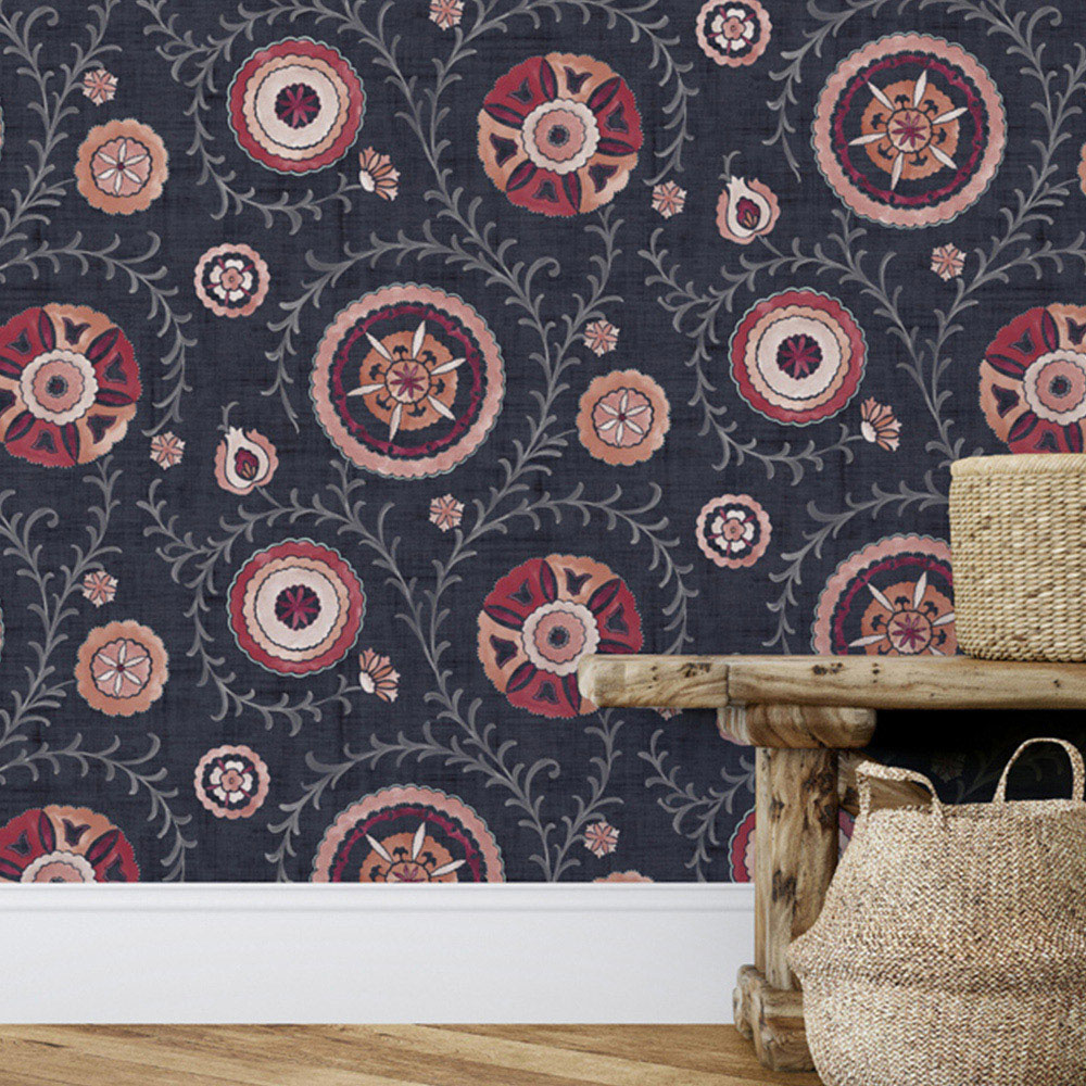 Esselle Home Nahlia Trail Navy and Berry Wallpaper Image 4