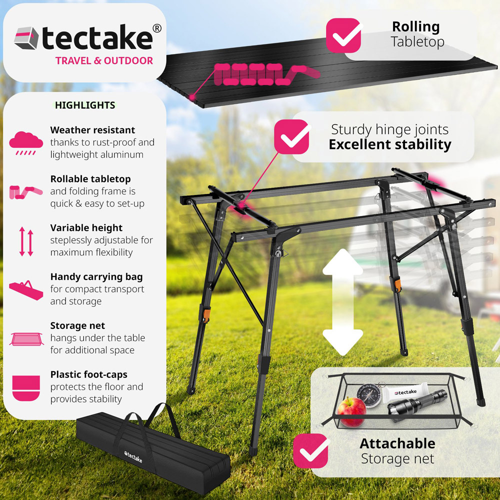 tectake Tina Black Foldable and Height Adjustable Camping Table Image 6