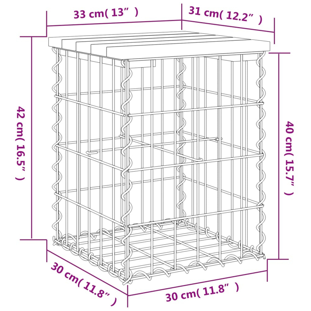 vidaXL Natural Solid Pine Wood Gabion Design Garden Bench 33 x 31 x 42cm Image 7