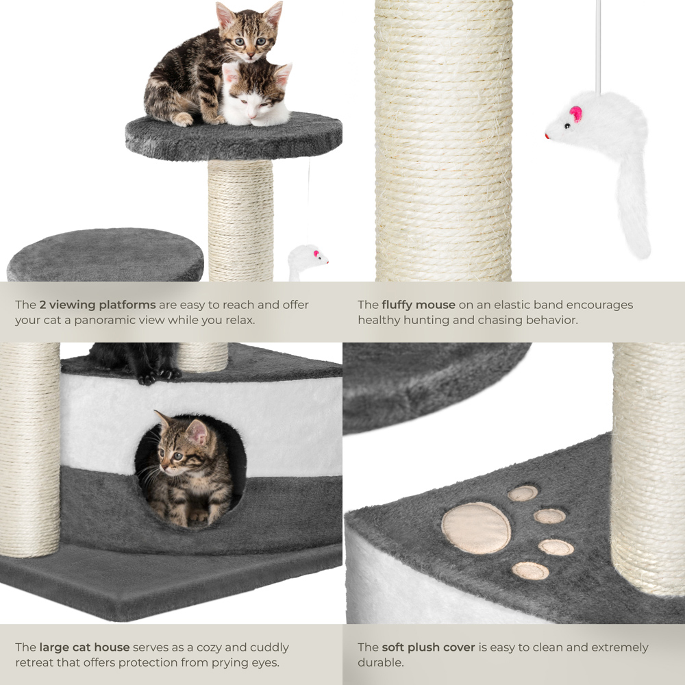 tectake Tommy Grey and White Cat Tree 71cm Image 4