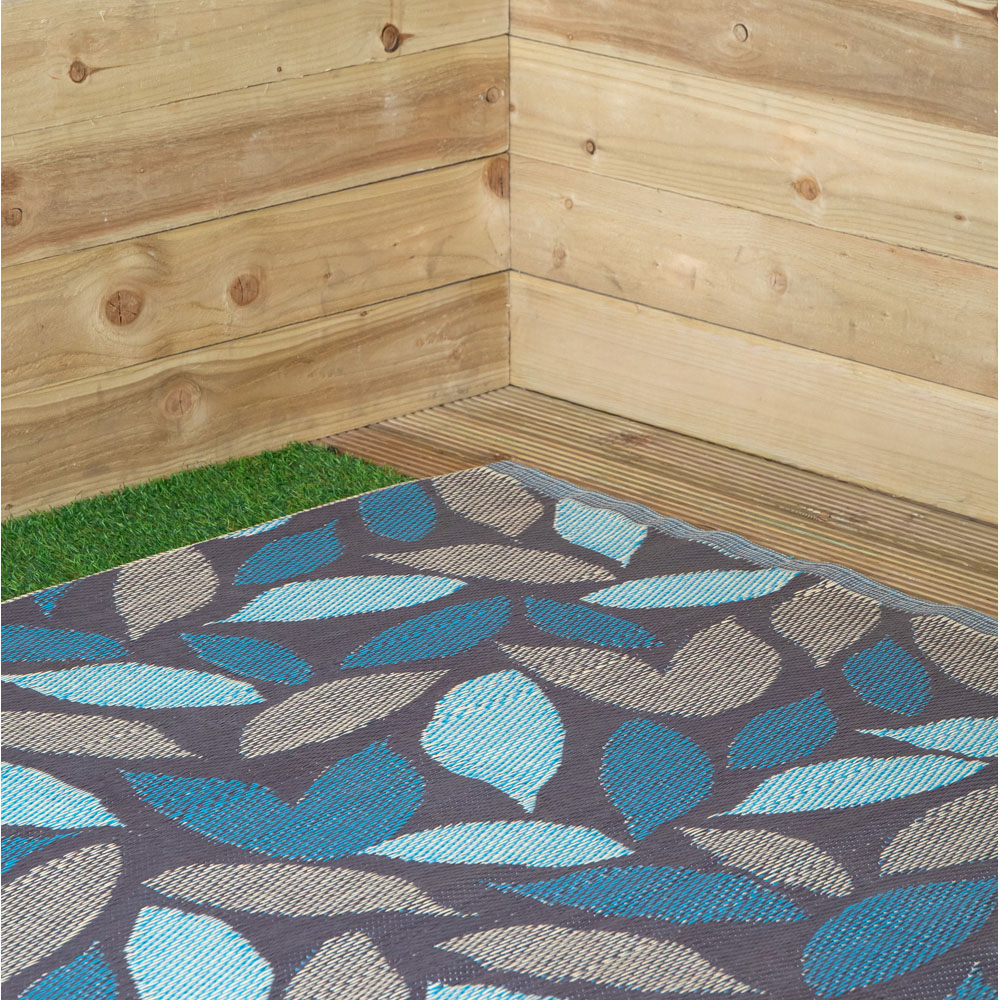Samuel Alexander Blue Flora Leaves Outdoor Rug Mat 150 x 210cm Image 5