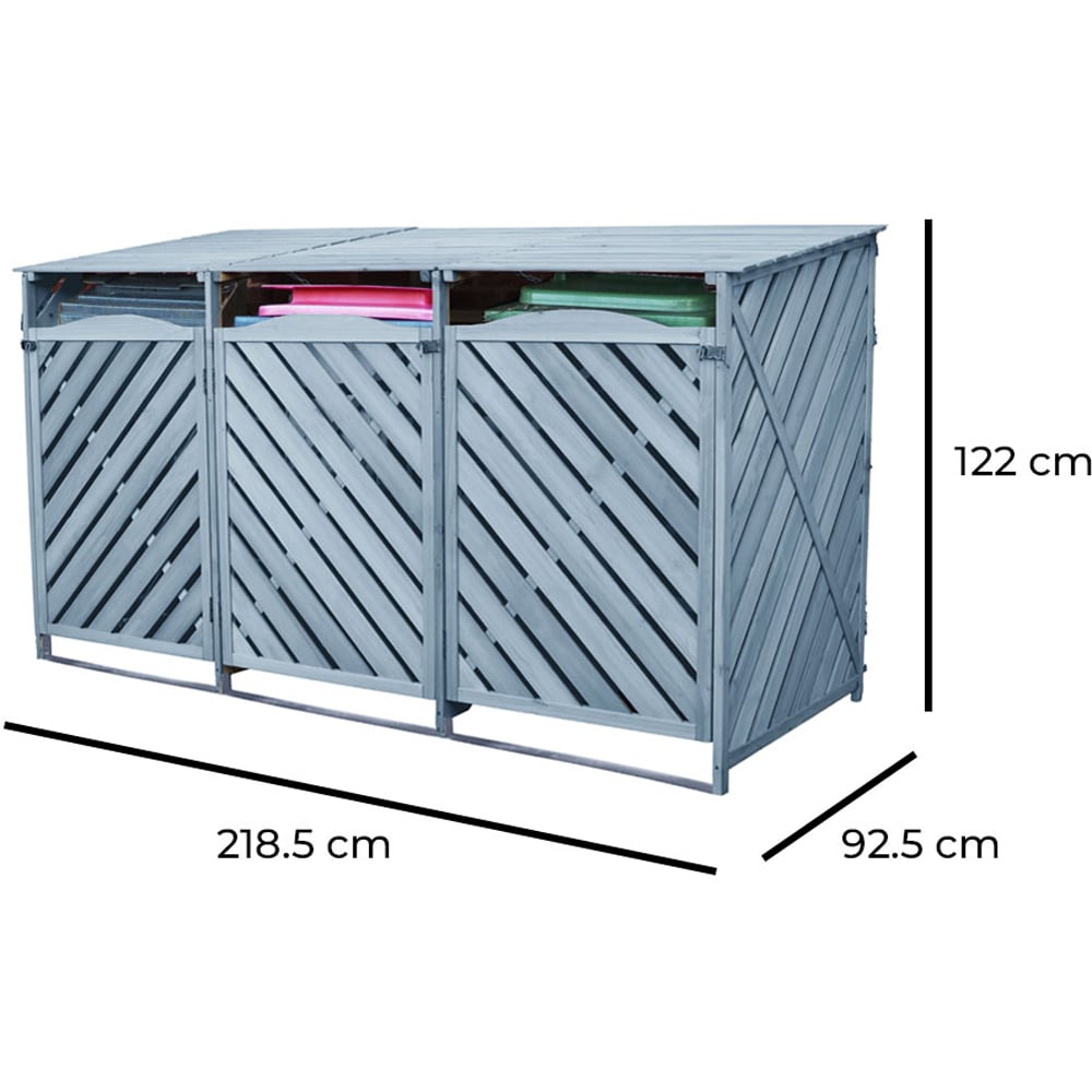 Jack Stonehouse 7 x 3ft Grey Wooden 3 Bay Triple Wheelie Bin Storage Shed Image 6