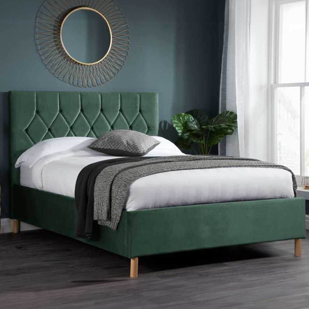 Loxley Double Green Fabric Ottoman Bed Image 1
