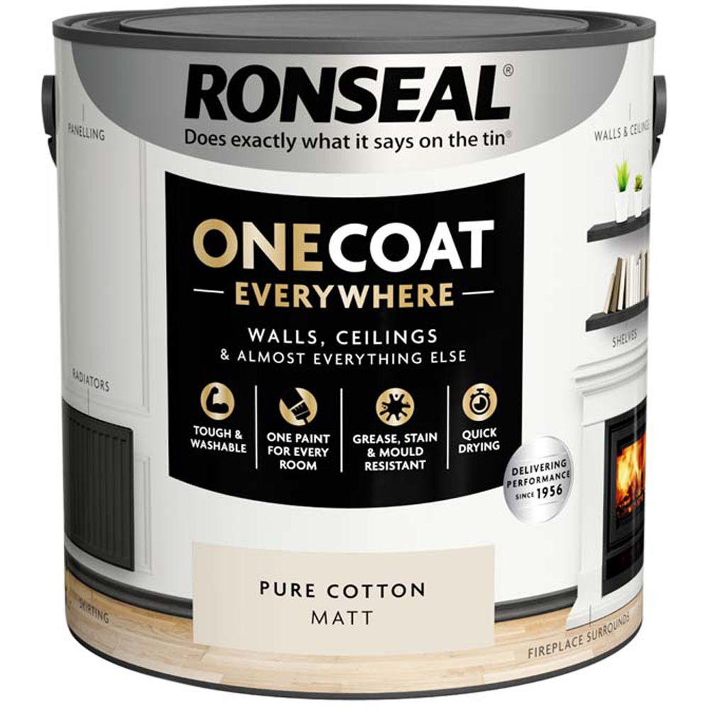 Ronseal One Coat Everywhere Pure Cotton Matt Interior Paint 2.5L Image 2