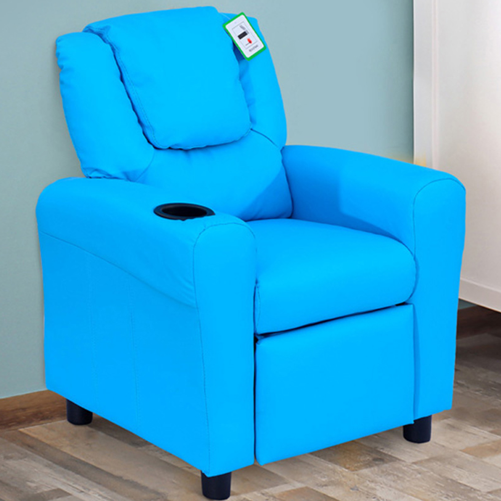 HOMCOM Kids Single Seat Blue Sofa with Cup Holder Image 1
