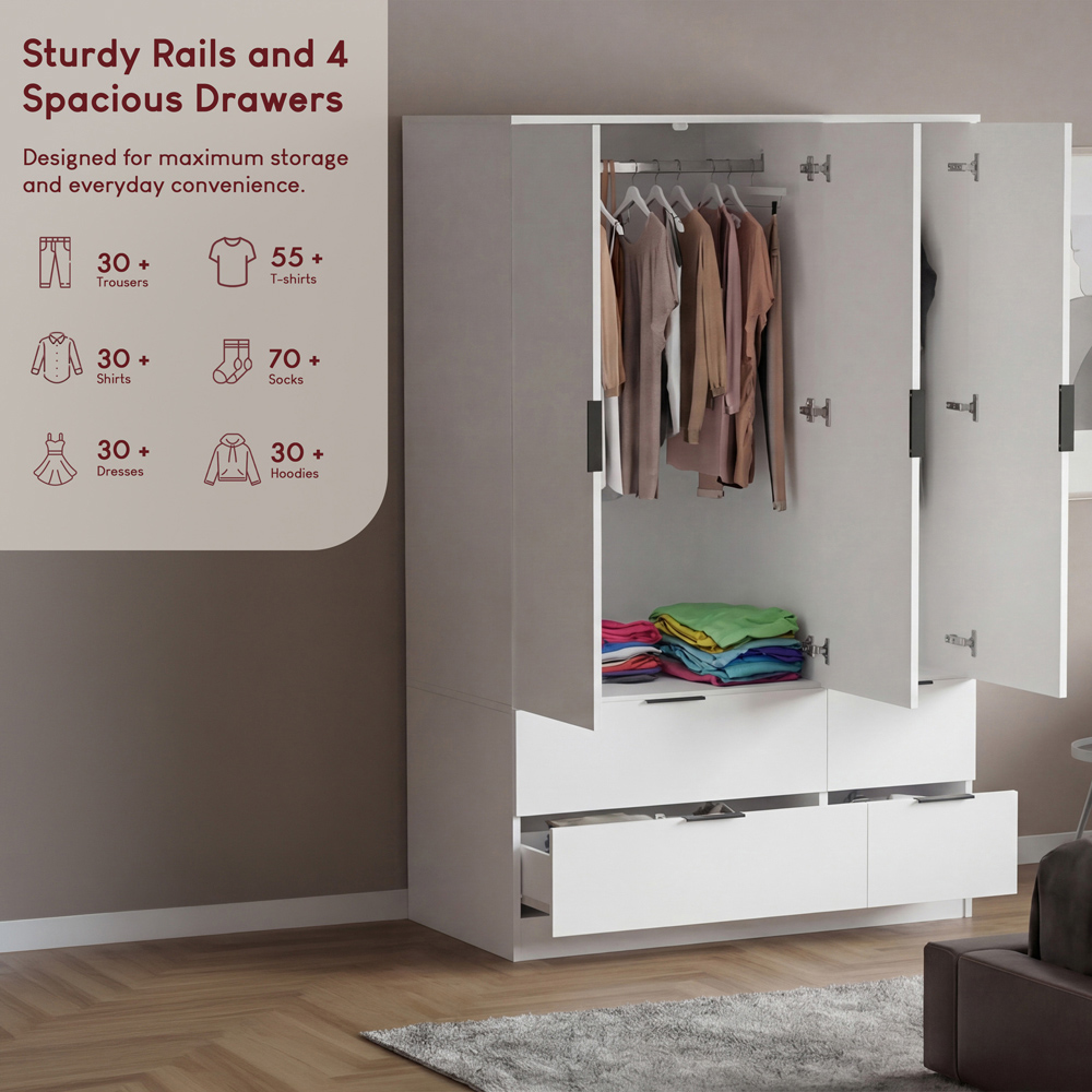 VIDA DESIGNS Trega 3 Door 4 Drawer White Wardrobe Image 7