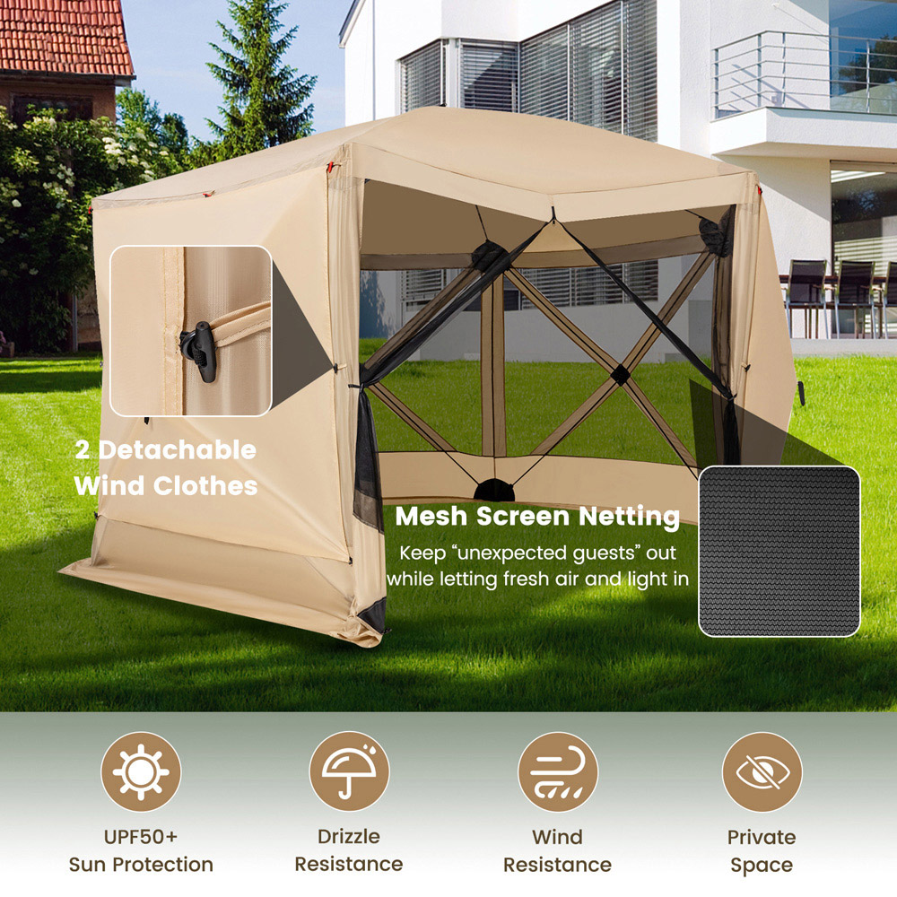 Costway 3.4 x 3.4m Coffee Camping Gazebo Image 6