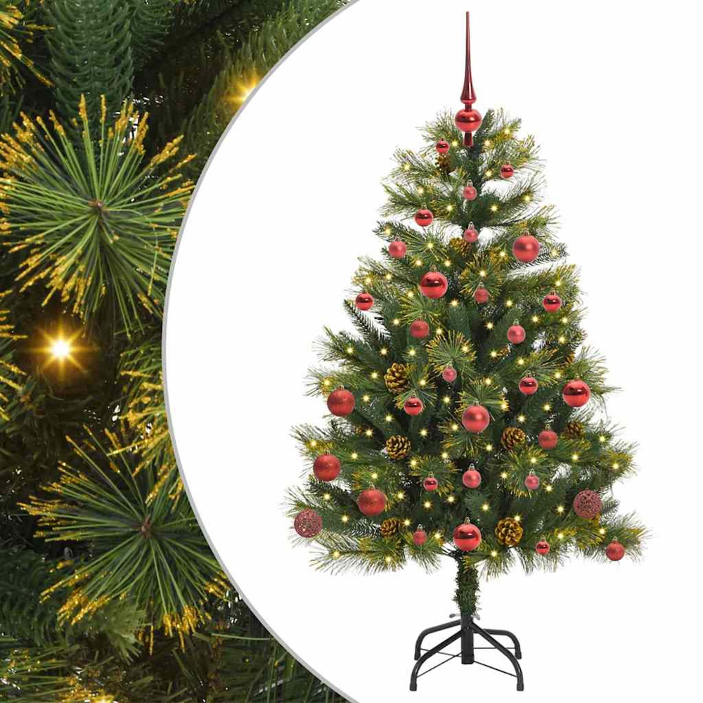 vidaXL Pre-Lit Red Baubles and Pinecones Green Artificial Christmas Tree 5ft Image 2