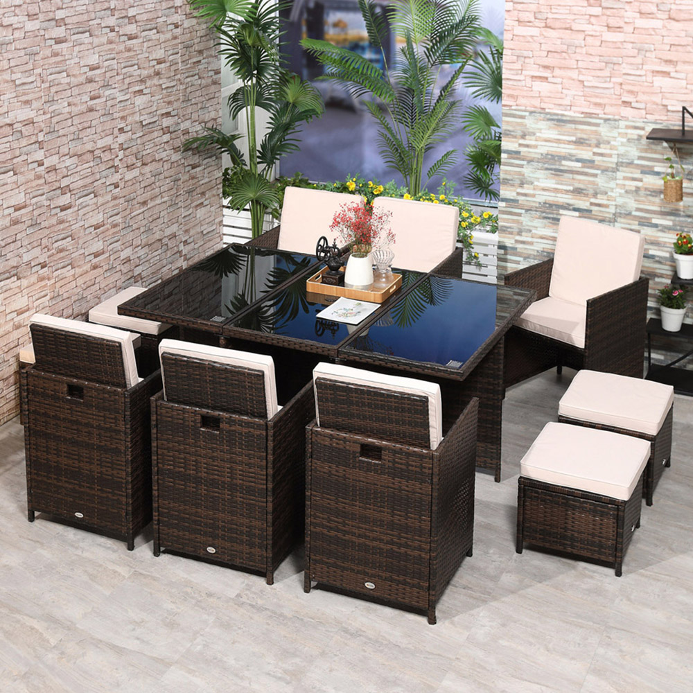 Outsunny Rattan 10 Seater Dining Set Brown Image 1
