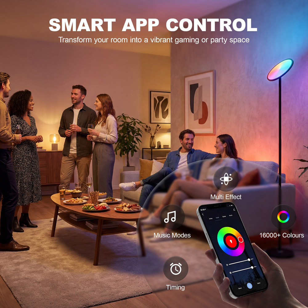 Portland Black Uplighter Floor Lamp with Tuya App and Music Sync Image 8