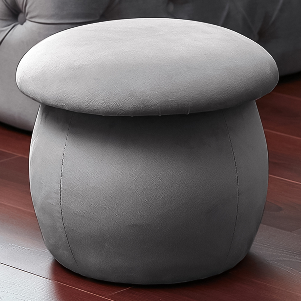 Living and Home Grey Round Lovely Velvet Mushroom Shaped Pouf Ottoman Image 1