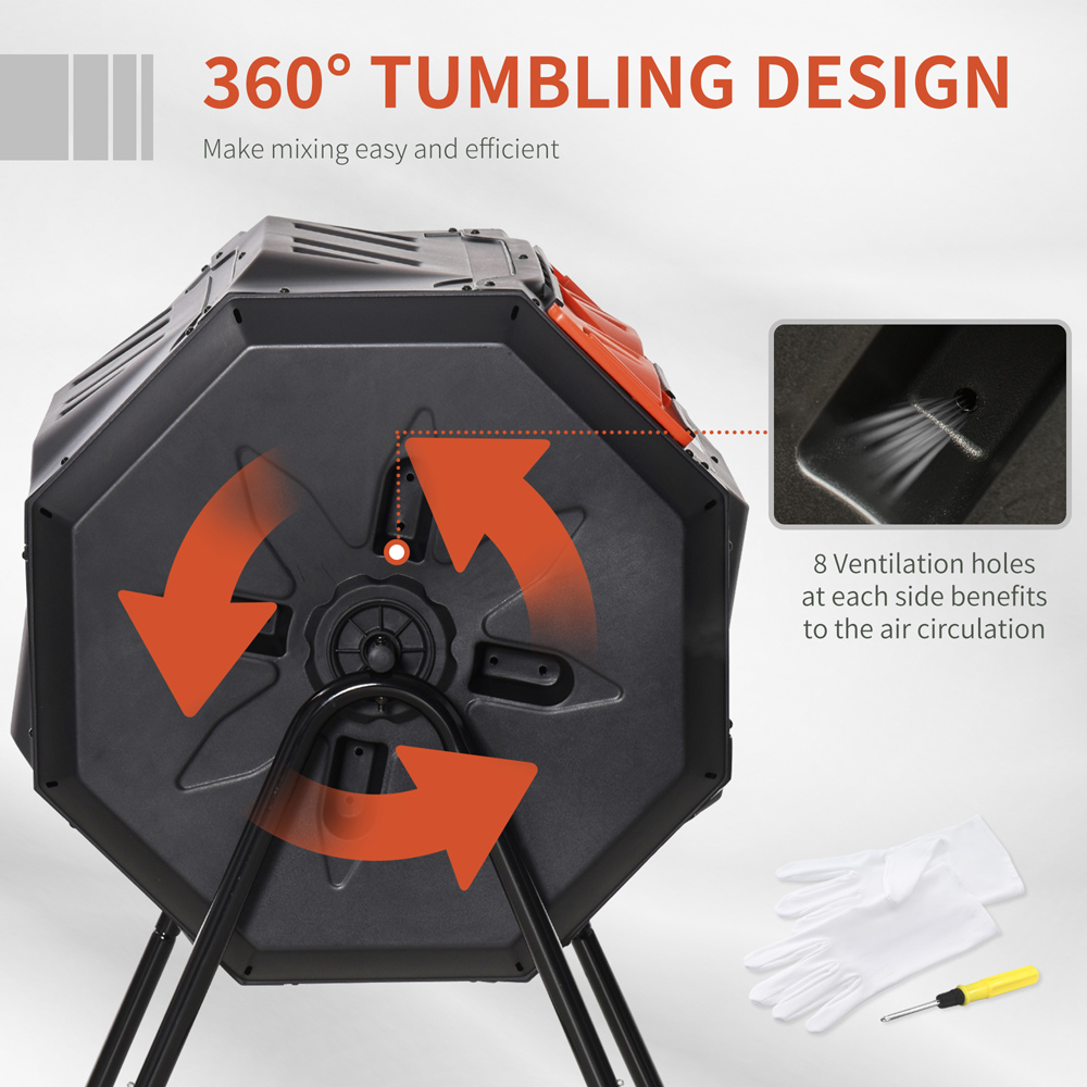 Outsunny Orange Dual Chamber Outdoor Tumbling Compost Bin 160L Image 5