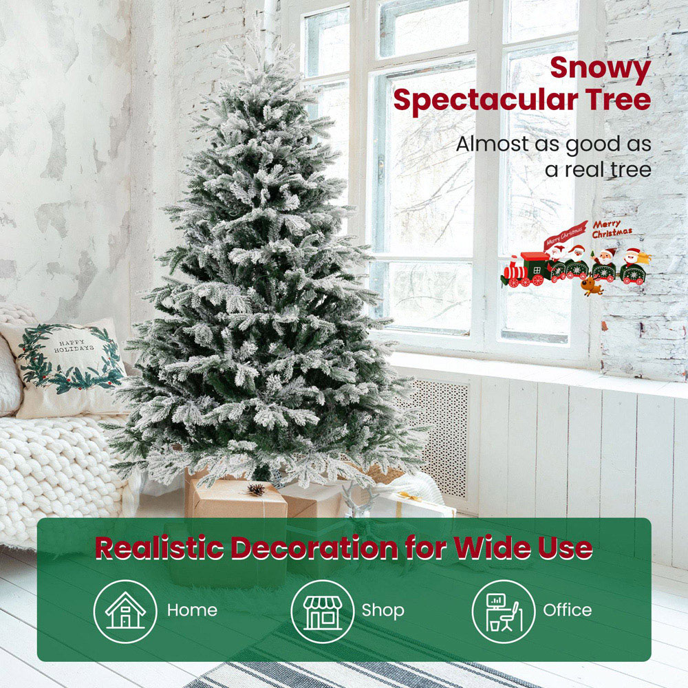 Costway Pre Lit Flocked Warm White LED Artificial Christmas Tree 6ft Image 7