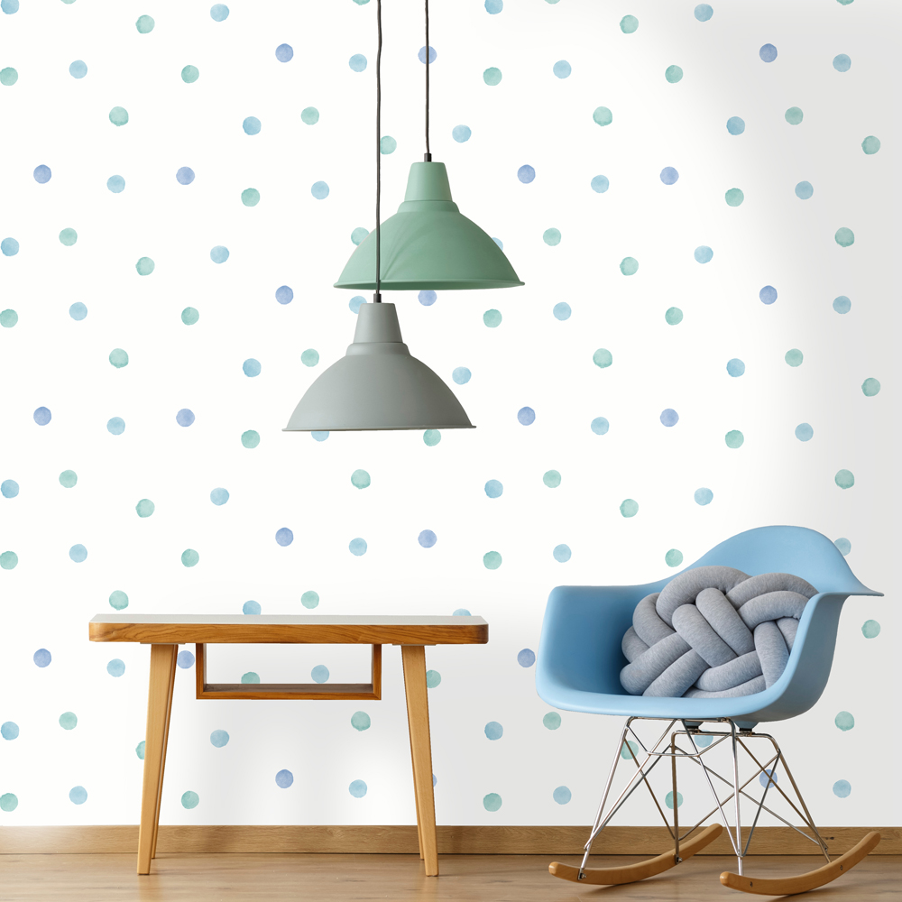 Holden Watercolour Polka Dots Blue and Teal Wallpaper Image 3
