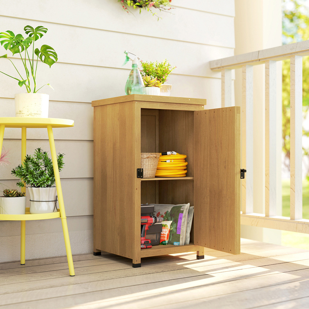 Outsunny 1.4 x 14ft Single Door Brown Wooden Garden Shed Image 2