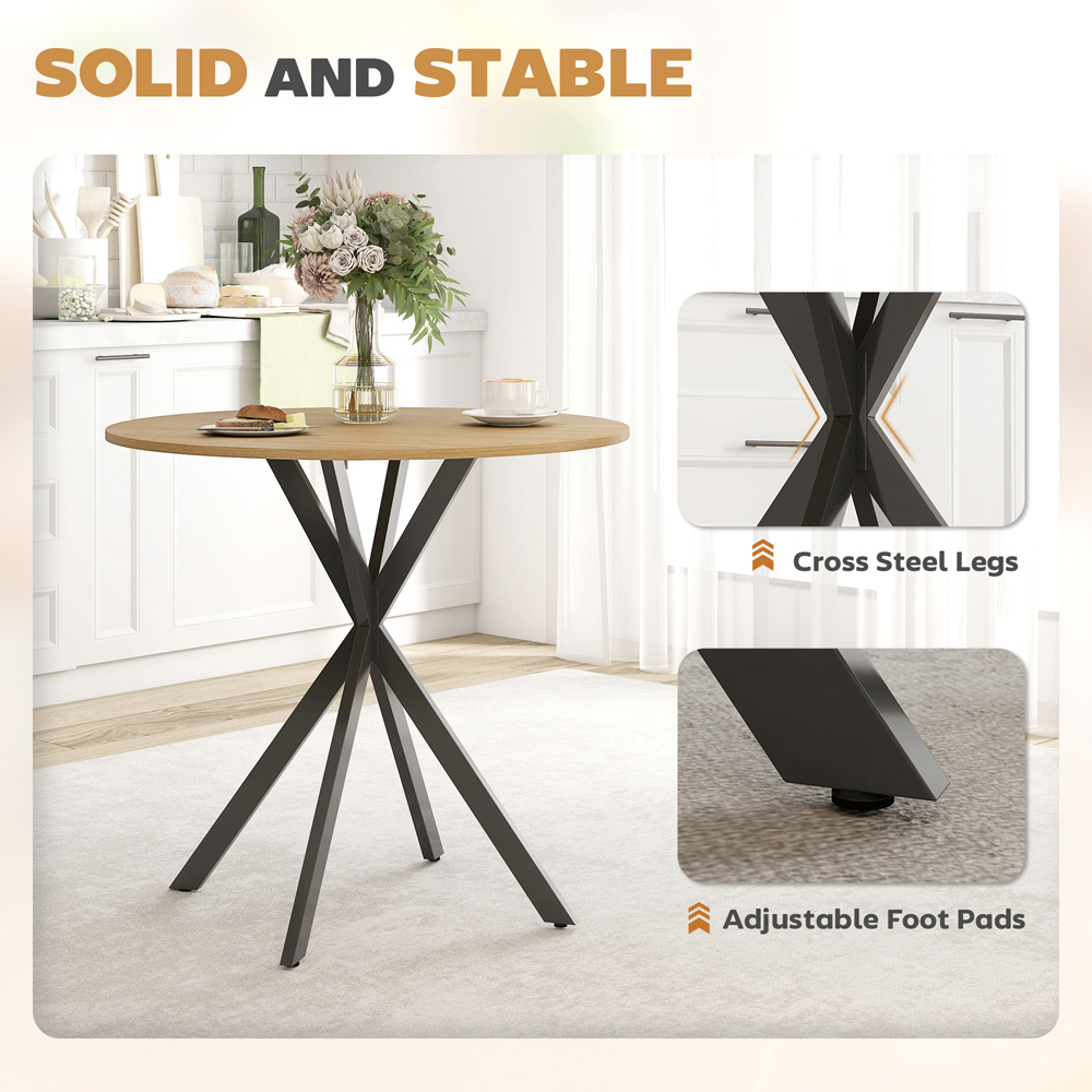 HOMCOM 4 Seater Round Industrial Style Dining Table with Steel Legs Image 7