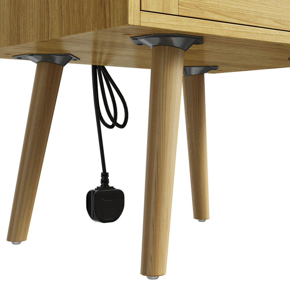 Living and Home Single Drawer Natural Wooden Bedside Table with Power Strip Set of 2 Image 5