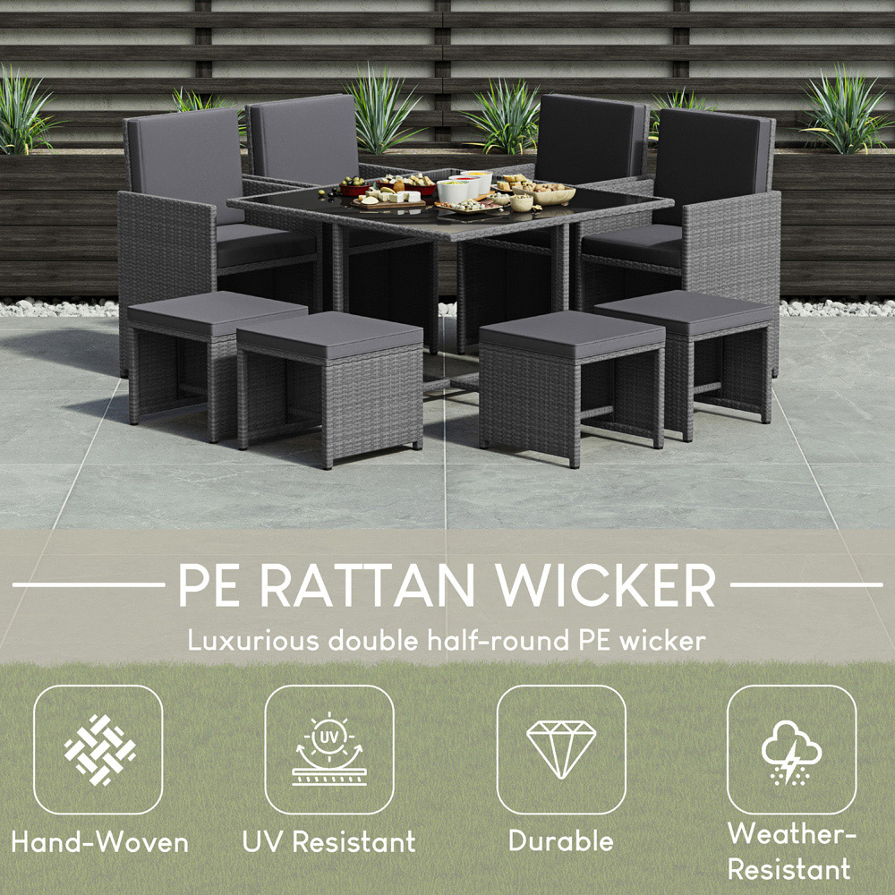 GARDEN VIDA Cuba 8 Seater Grey PE Rattan Garden Dining Set with Cover Image 4
