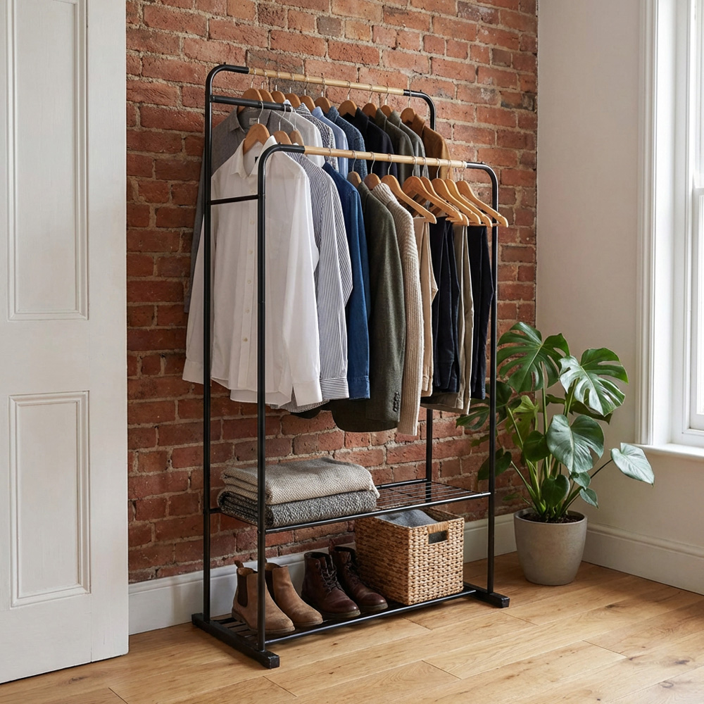Bamboo Double Garment Rail - Black Image 7