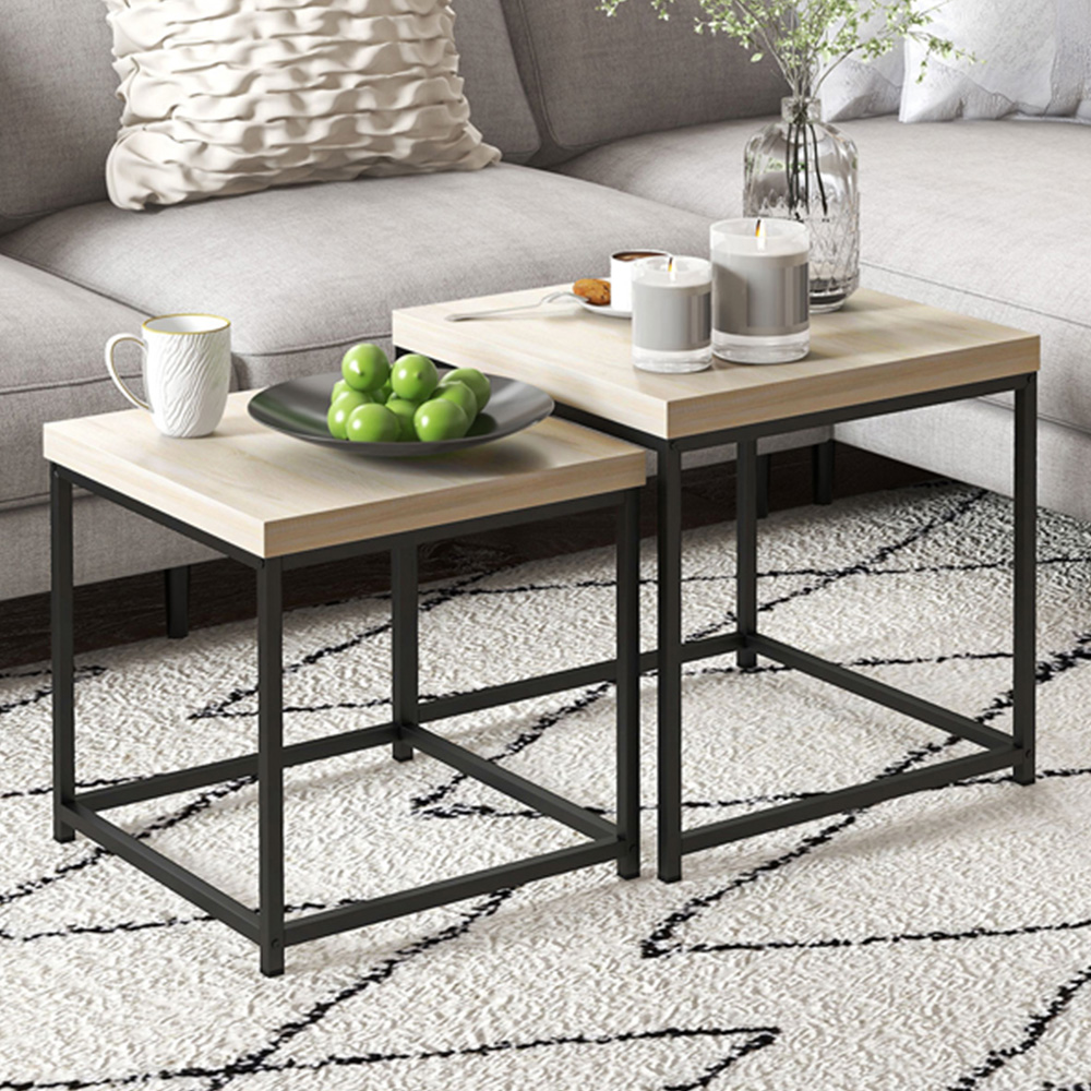 HOMCOM Oak Nesting Coffee Table Set of 2 Image 1