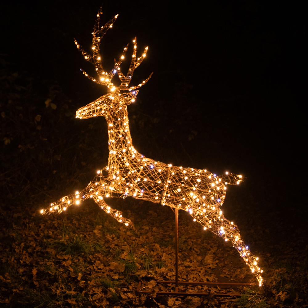 The Christmas Centre 330 LED Brown Weave Light-Up Flying Stag Reindeer 5ft Image 1